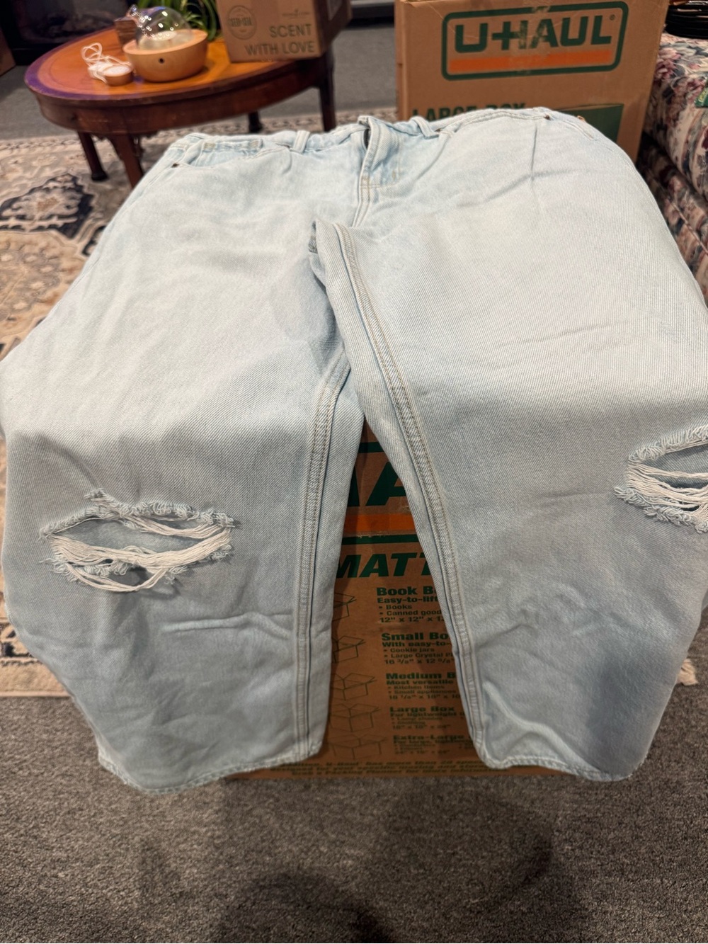Old Navy Light Blue Women's Flare Jeans with Knee Distressing